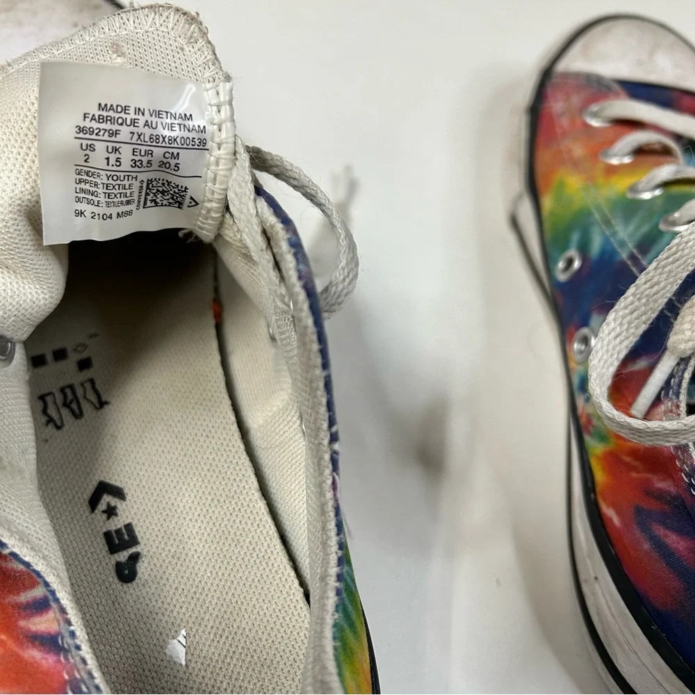 Converse Unisex Youth Kids Sneakers Size 2 Low Top Lace Up Tie Dye Yellow #1571